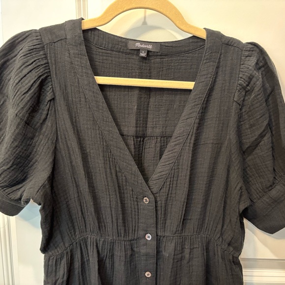 NWOT Madewell Lightspun Button Front Midi Dress (size 0, black) - Picture 3 of 3